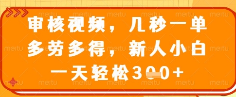 审核视频，几秒一单，多劳多得，新人小白一天轻松3张-E六资源