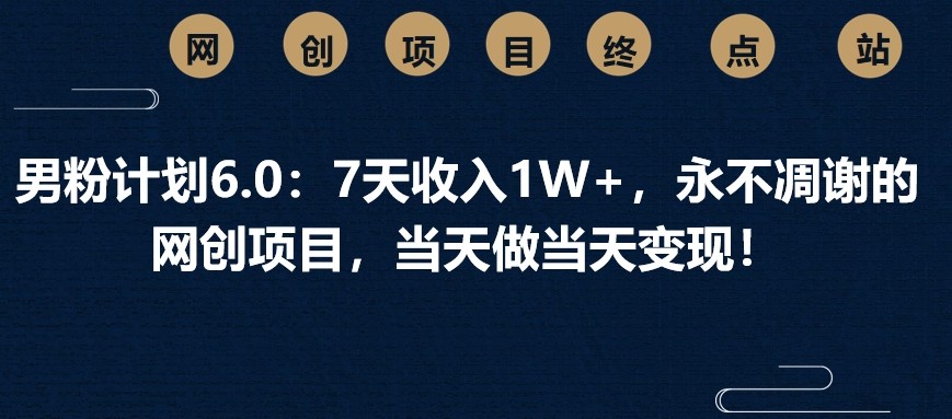 男粉计划6.0：7天收入1W+，永不凋谢的网创项目，当天做当天变现！-E六资源