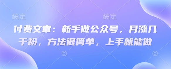 图片[1]-付费文章：新手做公众号，月涨几干粉，方法很简单，上手就能做-E六资源