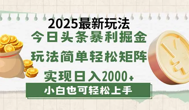 图片[1]-今日头条2025最新玩法，思路简单，复制粘贴，轻松实现矩阵日入2000+-E六资源