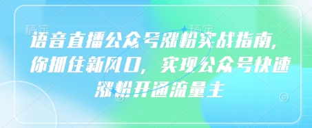 语音直播公众号涨粉实战指南，你抓住新风口，实现公众号快速涨粉开通流量主-E六资源