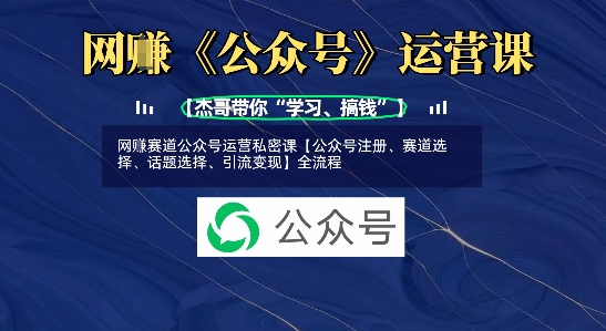 网创赛道公众号运营私密课【公众号注册、赛道选择、话题选择、引流变现】全流程-E六资源