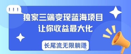 独家三端变现蓝海项目，让你收益最大化，长尾流无限躺挣-E六资源