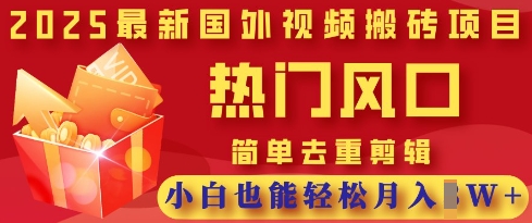 2025最新视频搬砖项目，热门风口，简单去重剪辑，小白也能轻松月入过W-E六资源
