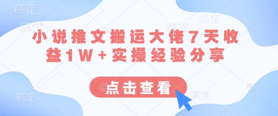 小说推文搬运大佬7天收益1W+实操经验分享-E六资源