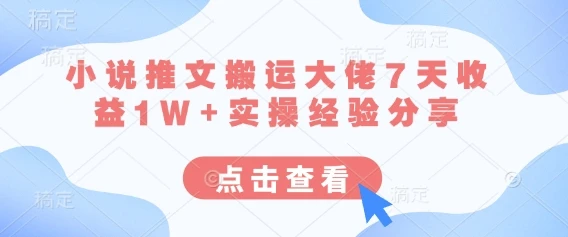 图片[1]-小说推文搬运大佬7天收益1W+实操经验分享-E六资源