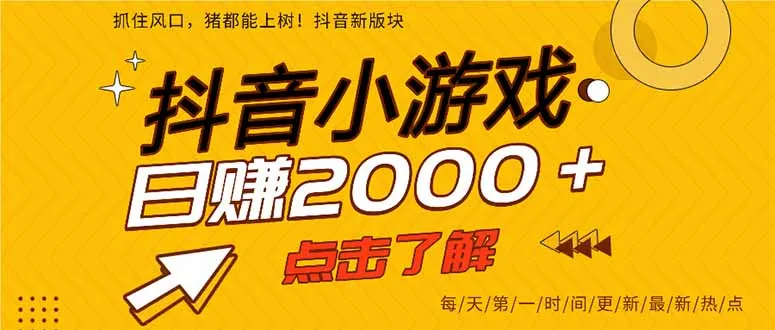 图片[1]-抖音小游戏，最新风口项目，亲测单游戏2000+感兴趣点击了解。-E六资源
