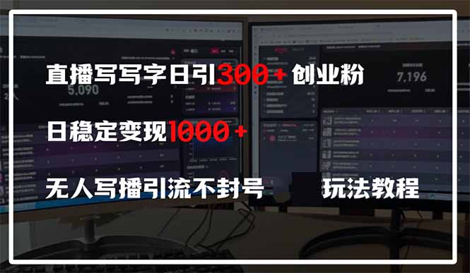 直播写写字日引300+创业粉，日稳定变现600+无人写播引流不封号，玩法教程-E六资源