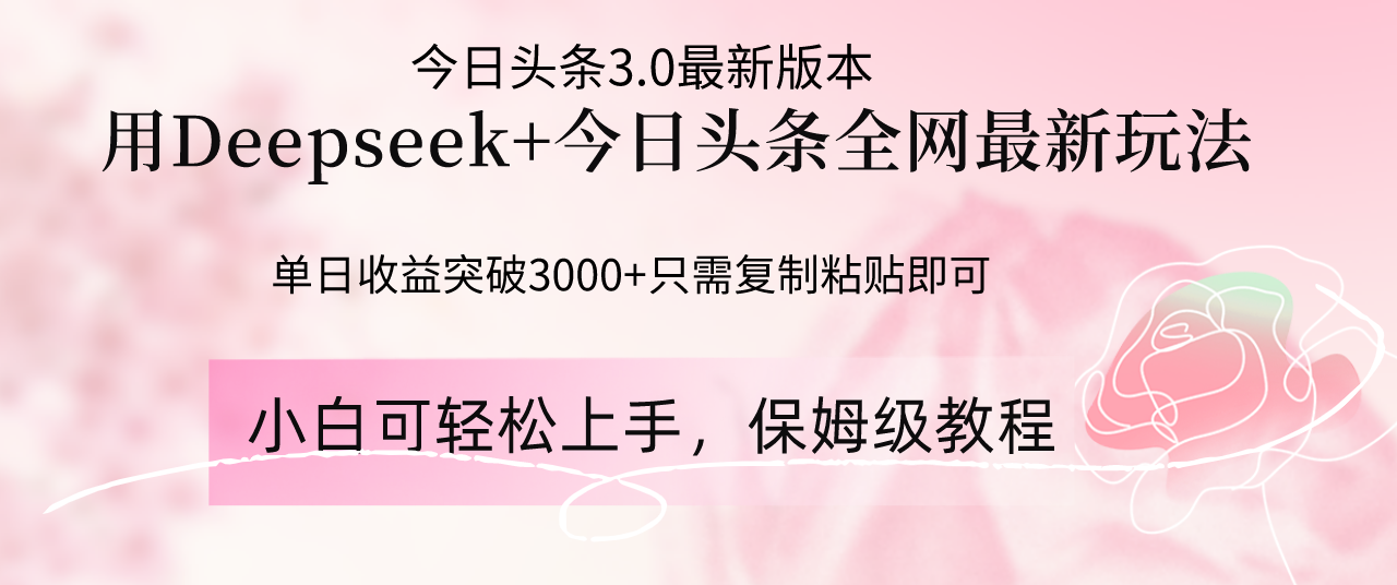 Deepseek结合今日头条全网最新玩法，单日收益突破3000+，只需要简单的…-E六资源