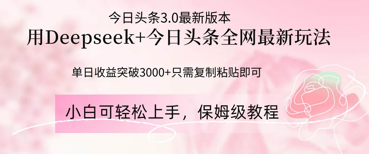 图片[1]-Deepseek结合今日头条全网最新玩法，单日收益突破3000+，只需要简单的…-E六资源