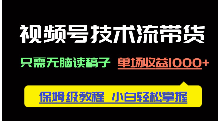 视频号技术流带货，只需无脑读稿子，单场收益1000+ 保姆级教程，小白轻…-E六资源