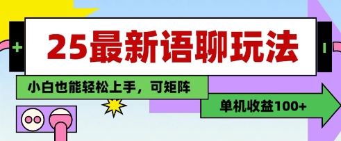 25年最新语聊玩法，纯手工，单机收益100+，小白也能轻松上手，可矩阵操作-E六资源
