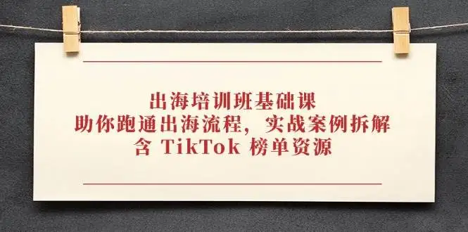 图片[1]-出海培训班基础课，助你跑通出海流程，实战案例拆解，含 TikTok 榜单资源-E六资源