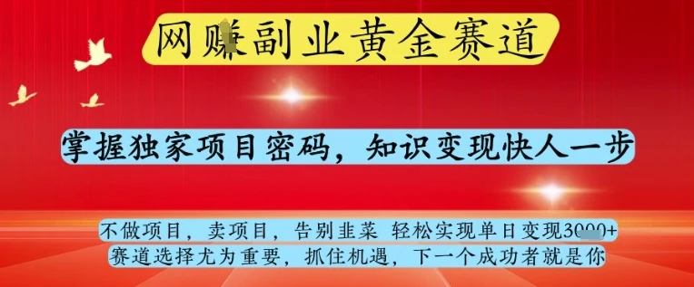 图片[1]-网创副业黄全赛道，掌握独家项目密码，知识变现快人一步，告别韭菜轻松实现单日变现1k+-E六资源
