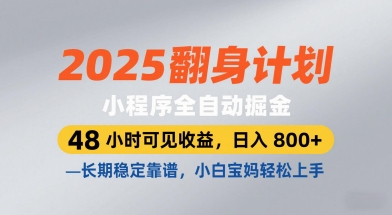 2025翻身计划，小程序全自动掘金，48小时可见收益，日入8张+，长期稳定靠谱，小白宝妈轻松上手-E六资源
