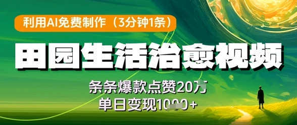 图片[1]-利用AI免费制作田园生活治愈视频，条条爆款点赞20W，单日变现几张-E六资源