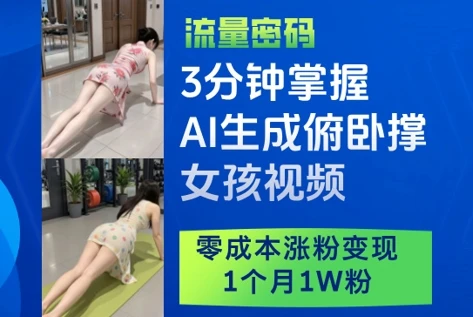 图片[1]-3分钟掌握AI生成俯卧撑女孩视频，零成本涨粉变现，1个月1W粉-E六资源