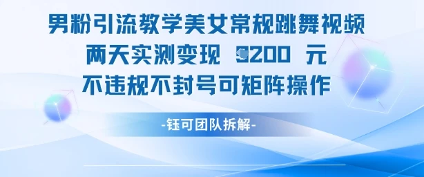 图片[1]-男粉引流教学美女常规跳舞视频两天实测变现1k+，不违规不封号可矩阵操作-E六资源