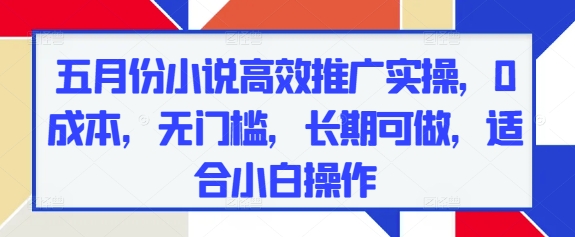 五月份小说高效推广实操，0成本，无门槛，长期可做，适合小白操作-E六资源