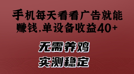 手机每天看看广告就能挣钱，单设备收益40+，无需养鸡，实测稳定-E六资源