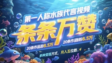 图片[1]-第一人称水族代言视频，条条万赞，20条作品涨粉7.8W，多种变现方式月入五位数-E六资源