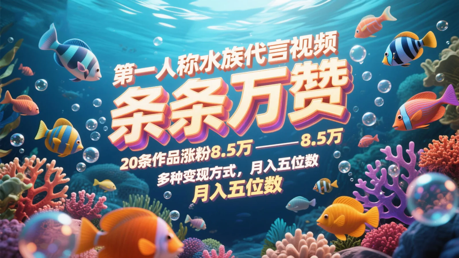 图片[1]-第一人称水族代言视频，条条万赞，20条作品涨粉8.5万，多种变现方式月，入五位数-E六资源
