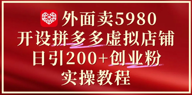 外面卖5980开设拼多多虚拟店铺：单日引流200+创业付费粉实战教程-E六资源