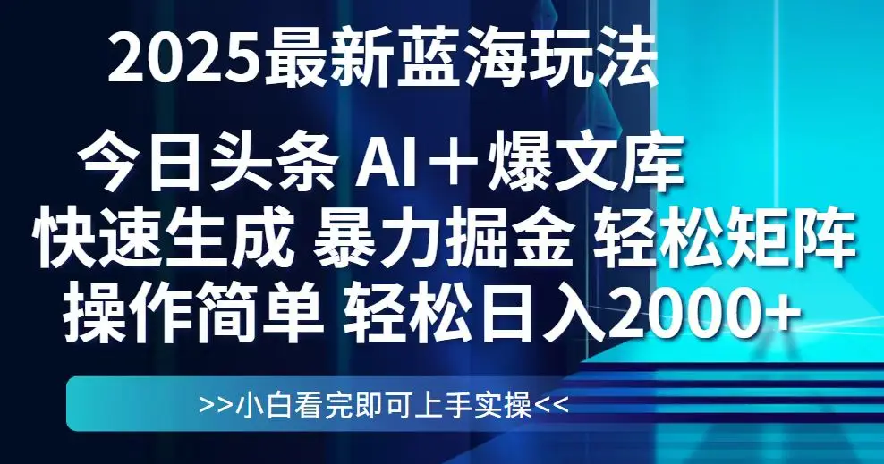 图片[1]-今日头条2025最新蓝海玩法，思路简单，复制粘贴，轻松实现矩阵日入2000+-E六资源