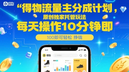 图片[1]-得物流量主分成计划，原创独家托管玩法，每天操作10分钟即可轻松挣米-E六资源