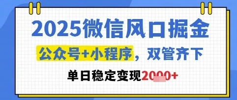 图片[1]-2025微信风口掘金，公众号+小程序双管齐下，单日稳定变现1k+-E六资源