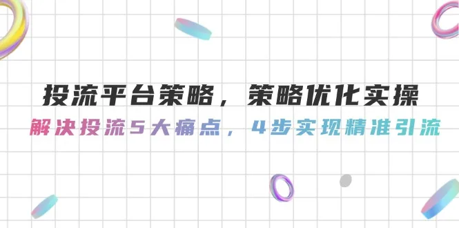 图片[1]-投流平台策略，策略优化实操，解决投流5大痛点，4步实现精准引流-E六资源