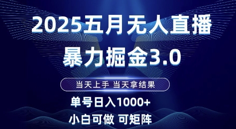 2025五月无人直播暴力掘金3.0，当天上手，当天拿结果，单号日入1k+小白可做可矩阵-E六资源