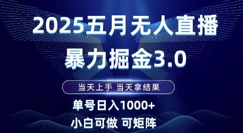 图片[1]-2025五月无人直播暴力掘金3.0，当天上手，当天拿结果，单号日入1k+小白可做可矩阵-E六资源