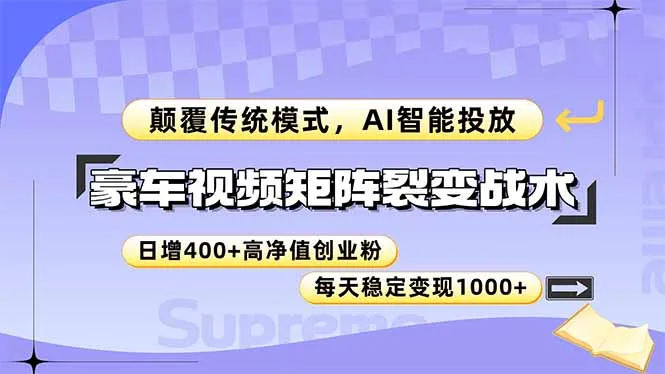 图片[1]-豪车视频矩阵裂变战术，颠覆传统模式，AI智能投放，日增400+高净值创业…-E六资源