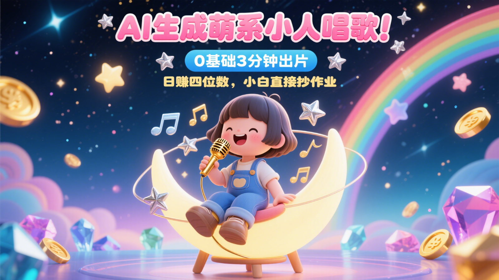AI生成萌系小人唱歌！0基础3分钟出片，28个作品涨粉9万，日赚四位数，小白直接抄作业-E六资源