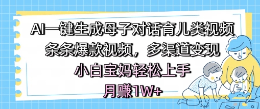 AI一键生成母子对话育儿类视频，条条爆款视频，多渠道变现，小白宝妈轻松上手，月入1W+-E六资源