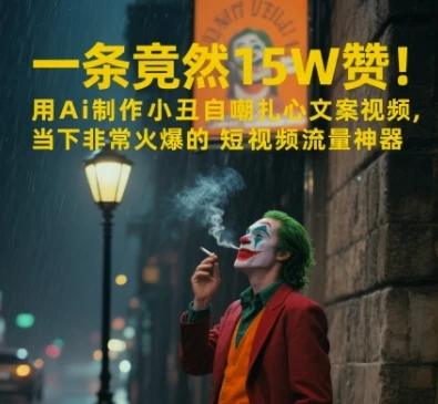 图片[1]-一条视频竟然15W赞！用AI制作小丑自嘲扎心文案视频，当下非常火爆的短视频流量神器-E六资源