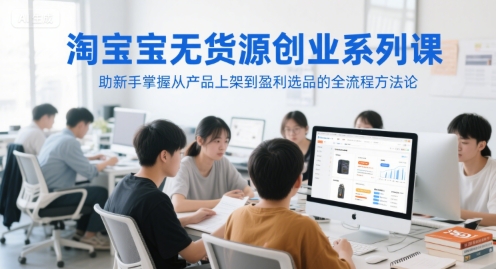 淘宝无货源创业系列课，助新手掌握从产品上架到盈利选品的全流程方法论-E六资源