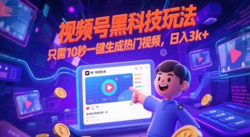 视频号黑科技玩法，只需10秒一键生成热门视频，日入3k+-E六资源