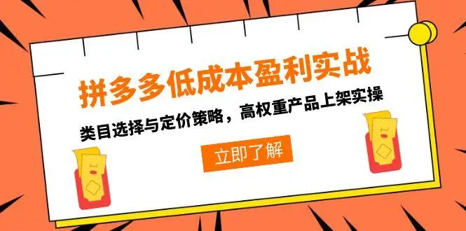 图片[1]-拼多多低成本盈利实战，类目选择与定价策略，高权重产品上架实操-E六资源