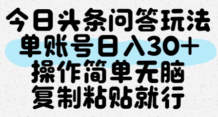 今日头条问答玩法，单账号日入30+，操作简单无脑复制粘贴就行-E六资源