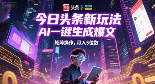 今日头条新玩法，AI一键生成爆文，矩阵操作，月入5位数-E六资源
