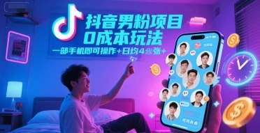 图片[1]-抖音男粉项目0成本玩法，一部手机即可操作，日均4张+，时间自由-E六资源