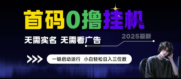 首码0撸挂G项目，无需实名无需看广告 一键启动运行，小白轻松日入三位数-E六资源
