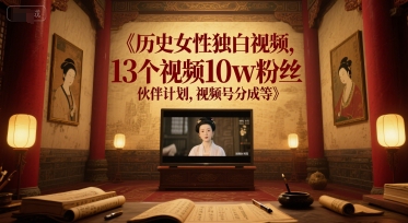 历史女性独白视频，13个视频10w粉丝，伙伴计划，视频号分成等-E六资源
