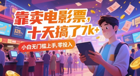 靠卖电影票，十天搞了7k+，小白无门槛上手，零投入-E六资源