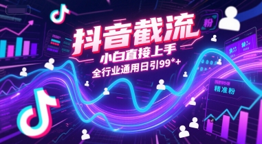 抖音截流，小白直接上手，全行业通用日引99+精准粉-E六资源