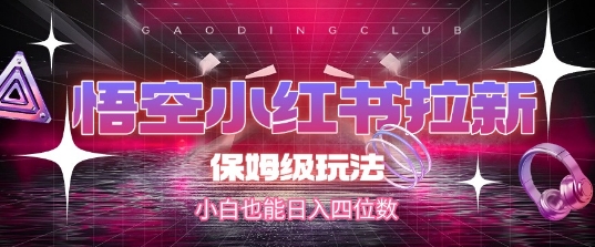 悟空小红书拉新，保姆级玩法，小白也能日入四位数-E六资源