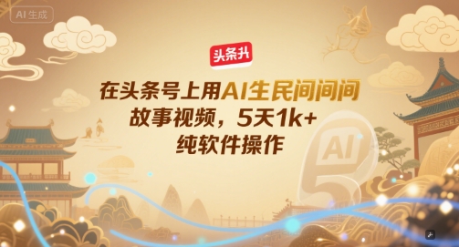 在头条号上用AI生民间故事视频，5天1k+，纯软件操作-E六资源
