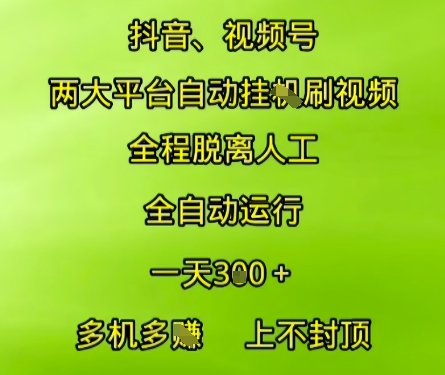 抖音视频号两大平台自动运行，全程脱离人工，自动获取收益，一天3张+，多机多挣，上不封顶-E六资源
